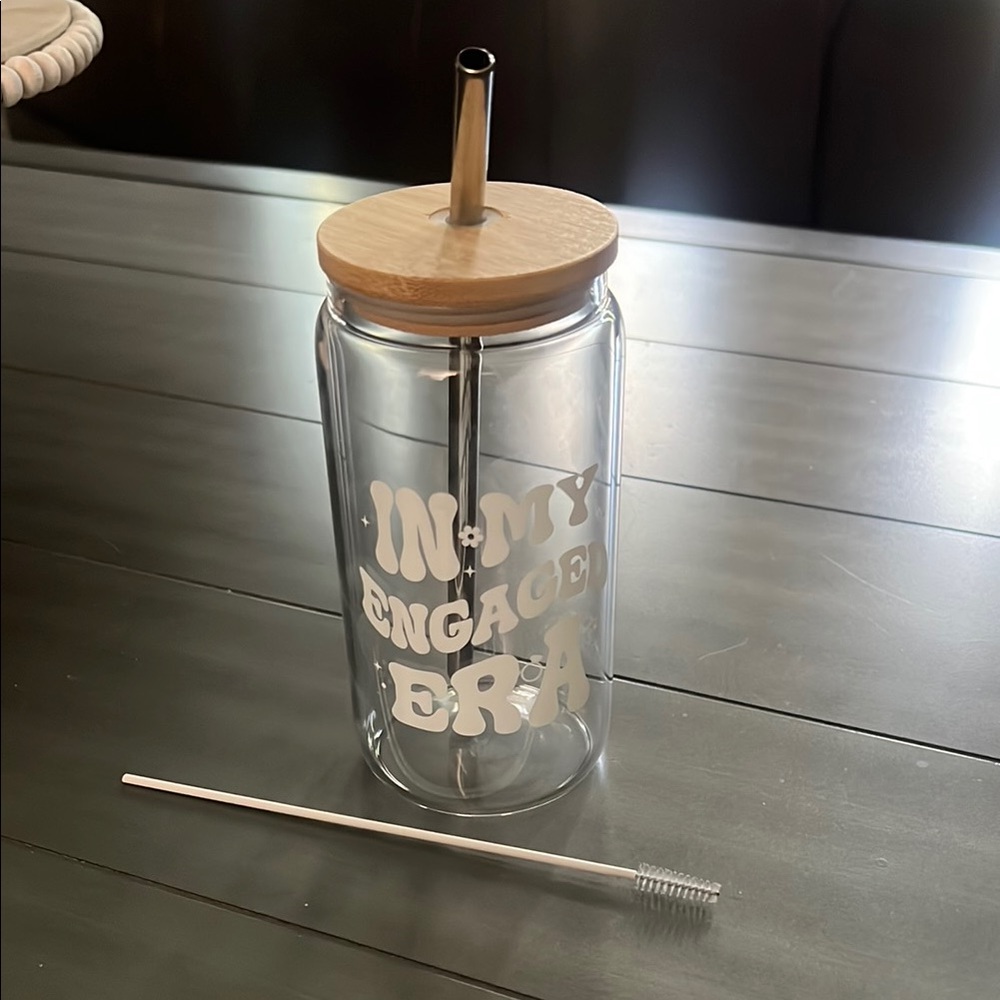 Glass Tumbler with Bamboo Lid and Straw